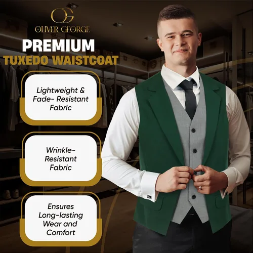 Miniatura 24 de Oliver George Chaleco formal de esmoquin en capas para hombre, chaleco de traje de negocios