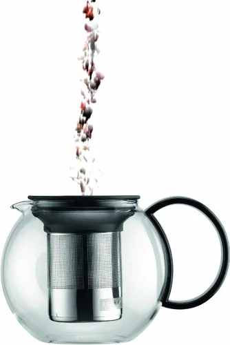 Miniatura 2 de Bodum Prensa de té de vidrio Assam de 34 oz con filtro de acero inoxidable, tapa de plástico negro