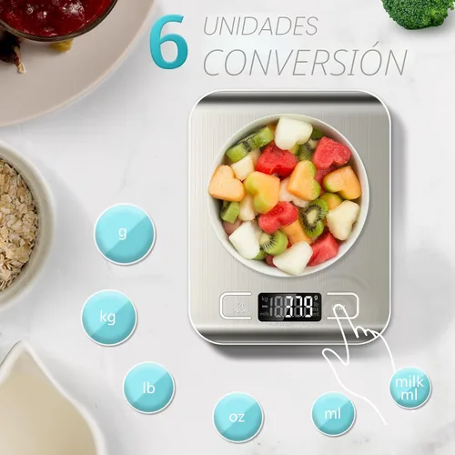 Miniatura 2 de Báscula de alimentos, báscula de cocina de 11 lb con función de tara de 6 unidades y pantalla LCD, báscula digital de alimentos de acero inoxidable
