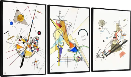 INVIN ART Wassily Kandinsky - Lienzo enmarcado enmarcado para pared, 3 piezas, impresión giclée, tríptico abstracto para sala de estar, decoración