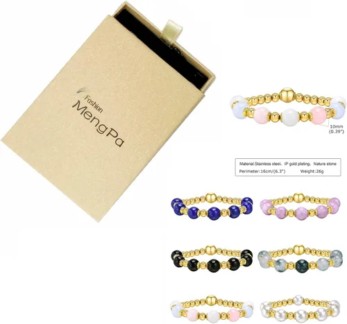 Miniatura 6 de MengPa Pulseras de cuentas de oro, pulsera de bolas de cuentas de piedra, joyería para mujer