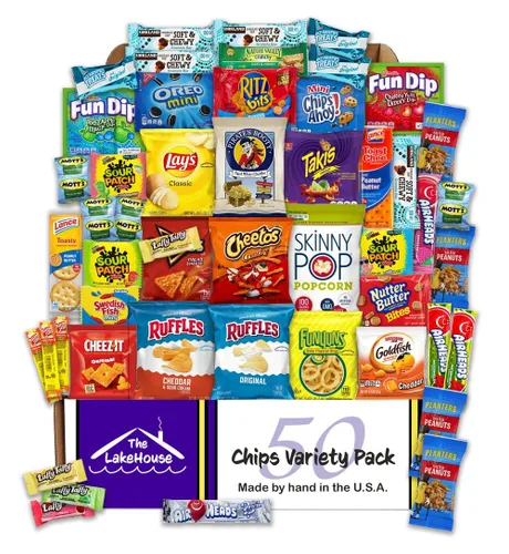 Paquete Variado de Chips 50 Unidades - Cestas de Regalo Paquetes de Cuidado para Estudiantes Universitarios, Niños, Adultos - Aperitivos Envueltos