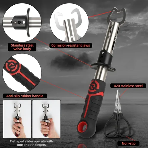 Miniatura 4 de RUNCL - Juego de herramientas de pesca de 4 piezas, alicates de pesca, cuchillo de filete de pescado con afilador, pinza de labios de pescado