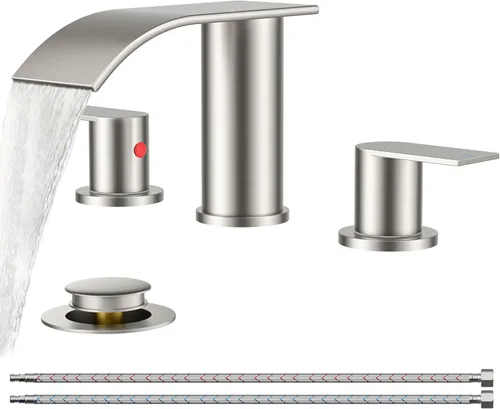 Miniatura 12 de FORIOUS Grifos de baño negros y dorados, cascada de 4 pulgadas con drenaje desplegable de metal y manguera cUPC para lavabo, tocador, RV, pedestal