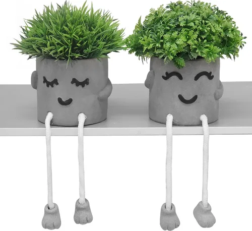 Miniatura 9 de MAKHOT 4 plantas suculentas artificiales creativas con maceta de cemento, planta pequeña falsa para escritorio, suculentas falsas para decoración