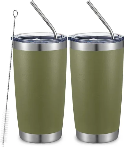 Miniatura 29 de COMOOO Taza de viaje de acero inoxidable de doble pared aislada al vacío de 20 onzas con tapa y pajita, taza de café aislada con recubrimiento