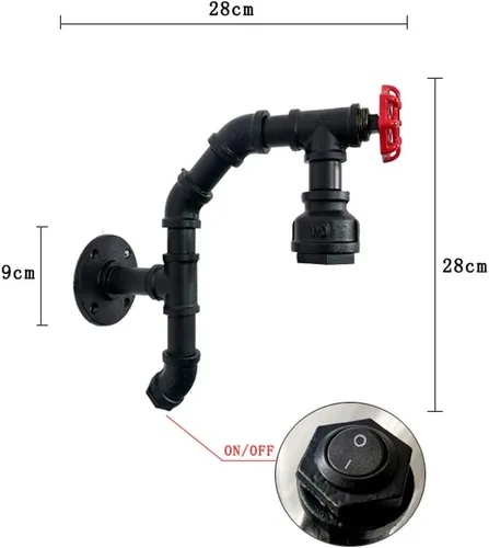 Miniatura 3 de Lámpara de pared industrial de granja retro con interruptor, lámpara de pared de metal antiguo para bar, pasillo, escaleras, balcón, cafetería
