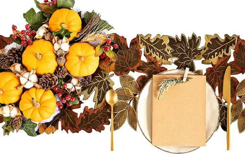 Miniatura 5 de Camino de mesa de otoño de 13.7 x 34 pulgadas con hojas de arce bordadas, decoración de mesa de café de comedor con temática de cosecha de Acción