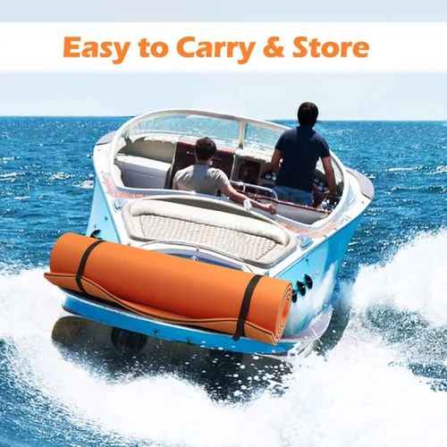 Miniatura 3 de GYMAX Almohadilla de agua flotante, tapete de espuma de agua de 12 x 6 pies, isla flotante de 3 capas para piscina, río, lago, playa, actividades
