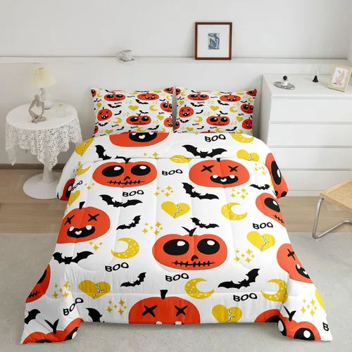 Miniatura 20 de Feelyou Juego de edredón de Halloween, color rosa fantasma, juego de ropa de cama tamaño individual, decoración para niños y niñas, lindo juego