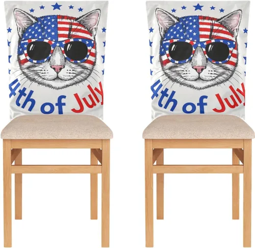 Miniatura 2 de 4th of July Independence Day White Cat Decorative Chair Protectors for Bedroom Anti-Dust Stain-Resistant Chair Covers protectores de sillas
