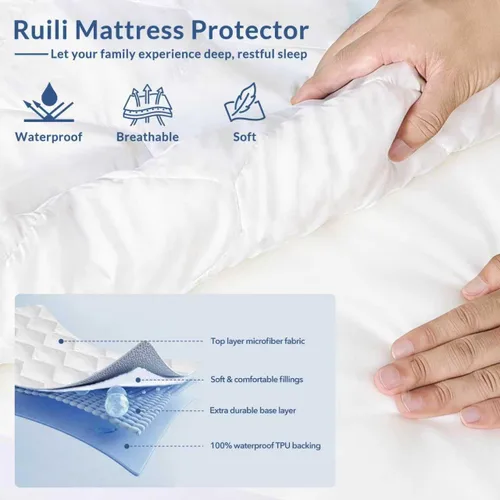 Miniatura 2 de Protector de colchón de tamaño matrimonial, impermeable, lavable, funda acolchada, protección de cama ajustable, almohadilla de cama de plástico sin