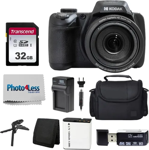 Kodak PIXPRO AZ528 - Cámara digital de video Full HD de 16 MP (negro) con zoom óptico de 52x, paquete con accesorios que incluyen funda protectora