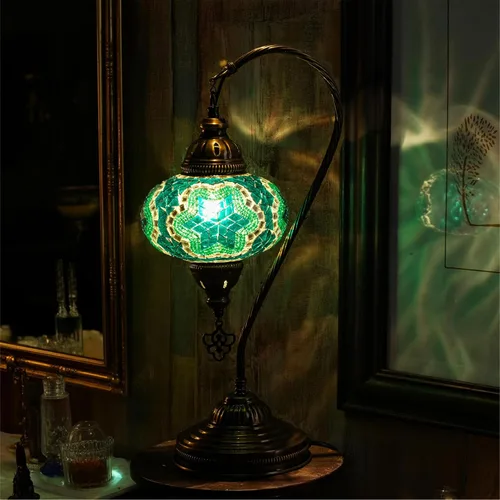 Miniatura 16 de Lámpara de mesa turca marroquí de vidrio transparente con cuello de cisne, pantalla de lámpara estilo bohemio vintage auténtica, lámpara de cuello