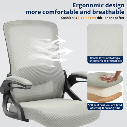 Miniatura 6 de Silla de oficina ergonómica, silla de escritorio con soporte lumbar ajustable, cómodas sillas de computadora de malla transpirable con reposabrazos