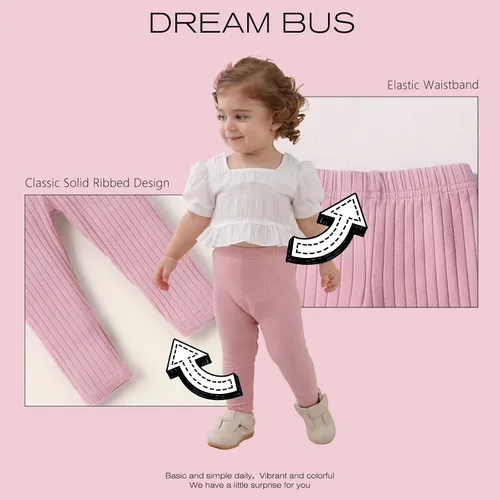 Miniatura 5 de Paquete de 5 pantalones de bebé para niña, pantalones acanalados con volantes acampanados, leggings para bebé, pantalones acampanados para niña