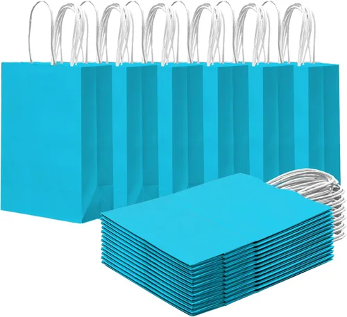 Miniatura 12 de qiqee 24 bolsas de regalo pequeñas con asas a granel de 8.3 x 6 x 3 pulgadas, bolsas de regalo amarillas brillantes, múltiples usos (tamaño pequeño)