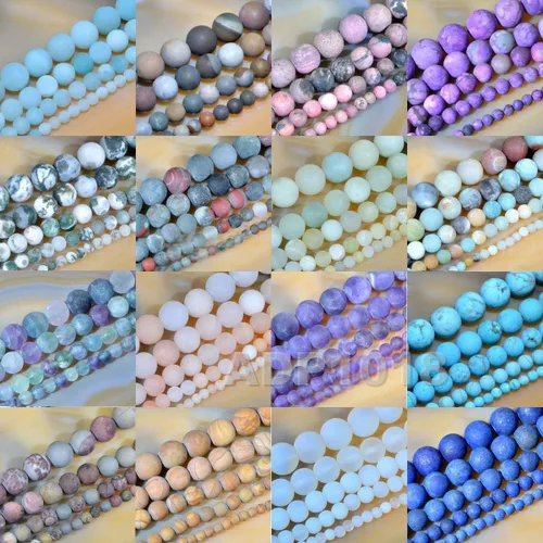 Miniatura 4 de AD Beads Hermosas cuentas sueltas redondas de piedras preciosas mate naturales de 0.157-0.472 in (0.315 in, 33 amazonita mate)