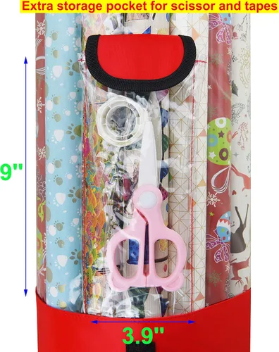 Miniatura 4 de Freegrace Organizador de urdimbre de regalo, bolsa grande de almacenamiento de rollos de papel de regalo de 9 x 40.9 pulgadas, resistente a Rojo
