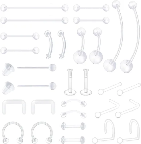 AVYRING Juego de joyas transparentes para piercing de tabique, retenedores de nariz, labio, lengua, oreja, anillos de nariz transparentes para el