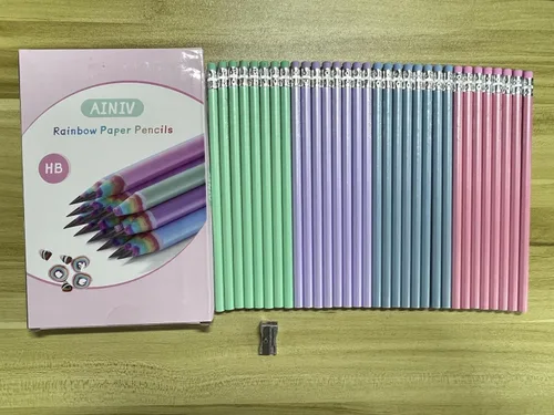 Miniatura 5 de Ainiv 32 piezas de lápices ecológicos de papel reciclado arco iris sin madera ni plástico #2 HB con sacapuntas, lápices de colores estilo macaron