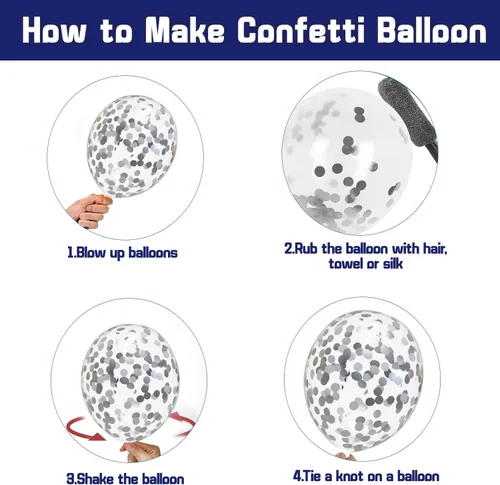 Miniatura 4 de Kit de globos azul marino plateado, 50 piezas de globos de 12 pulgadas azul real oscuro metálico plateado blanco con globos de látex con confeti