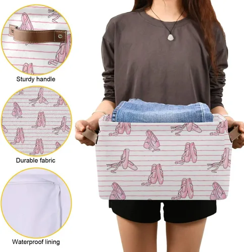 Miniatura 7 de Cesta Contenedor de Almacenamiento para Zapatos de Ballet, Caja de Almacenamiento Cúbica Grande de Lona Plegable Organizadora para Armario