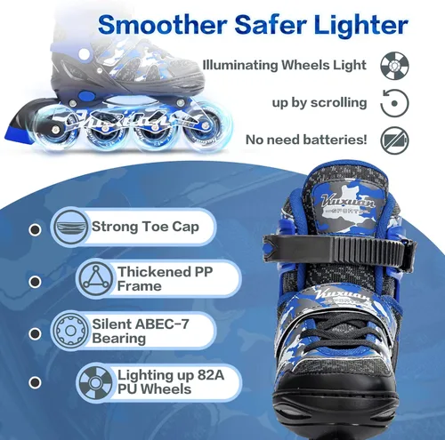 Miniatura 5 de Kuxuan Patines en línea ajustables para niños con ruedas iluminadas, divertidos patines iluminadores para niños, niñas y jóvenes Azul