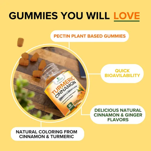 Miniatura 7 de Gomitas de suplemento de curcumina de cúrcuma, 95% de curcuminoides con jengibre de cúrcuma, pimienta negra para una mejor absorción, apoyo
