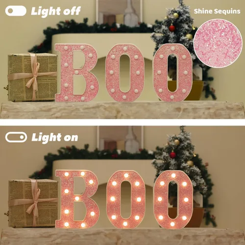 Miniatura 3 de Letras con luces LED, letras de marquesina con brillantina rosa, letras del alfabeto, letreros iluminados por pilas, para decoración de fiestas