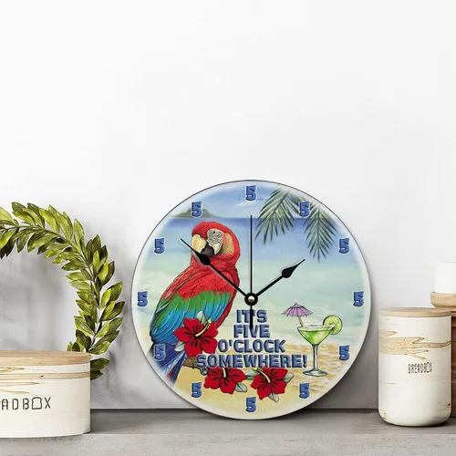 Miniatura 2 de It's 5 O'Clock Somewhere - Reloj de pared de 10 pulgadas, reloj de pared de loro de playa Martini, funciona con pilas, sin tictac, reloj de madera