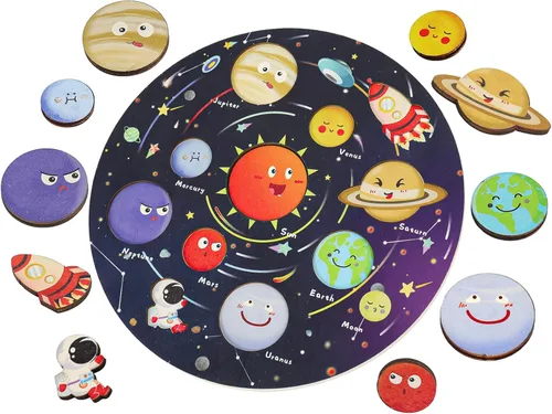 Zeoddler Upgrated - Rompecabezas de sistema solar, juguetes para niños de 3 a 6 años, juguetes espaciales de madera, planetas para niños,