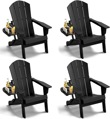 Miniatura 55 de NAVINE Juego de 2 sillas Adirondack plegables de polietileno de alta densidad con portavasos multifuncional, resistente a la intemperie, para Blanco