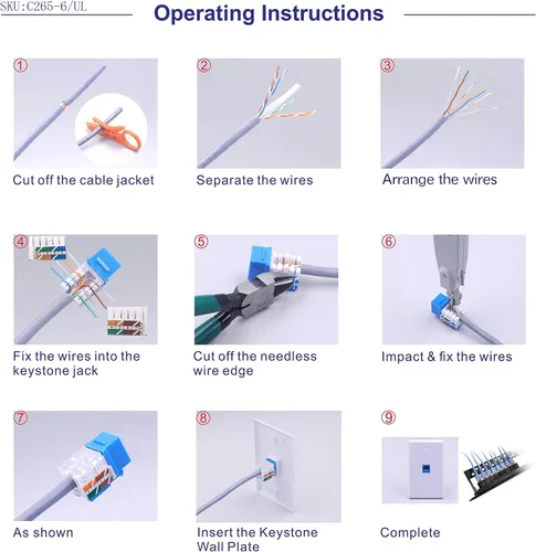 Miniatura 8 de VCE Paquete de 25 insertos de conector Keystone de 90 grados Cat6 RJ45 con soporte combinado Keystone Punch Down y mini cortador de cables