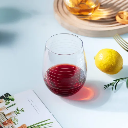 Miniatura 5 de Joeyan Copas de vino sin tallo sopladas a mano y grabadas con patrón de rayas de puntos para vino tinto, vasos grandes tallados para beber copas