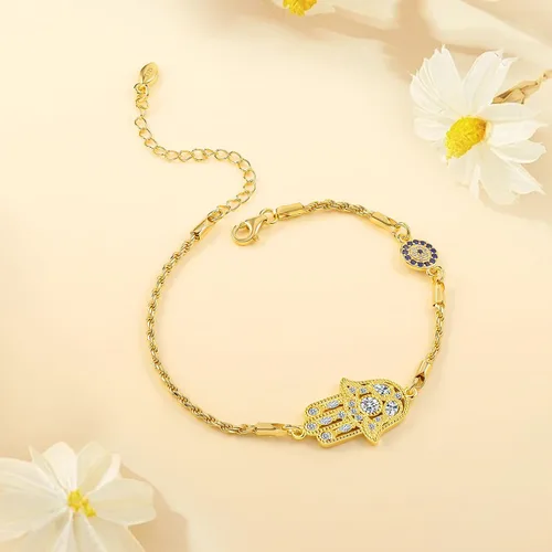 Miniatura 55 de Aniu Joyería de plata de ley 925 Hamsa de Fátima para mujer con circonita cúbica, viene con caja de regalo negra