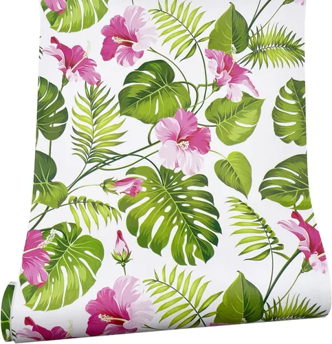 Miniatura 2 de SimpleLife4U Hawaii Flower Style Muebles Papel Autoadhesivo Estante Liner Maquillaje Joyería Gabinete Decoración 17.7 pulgadas Por 9.8 pies