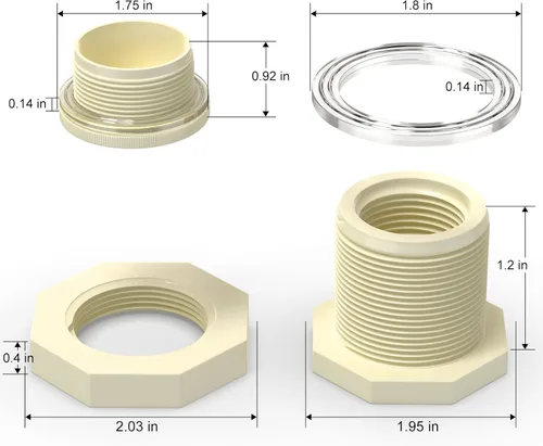 Miniatura 3 de TAISHER 4 piezas Adaptador de conector de tanque de mamparo de 3/4" blanco de ABS con tapones y junta para tanque de agua, barriles de lluvia