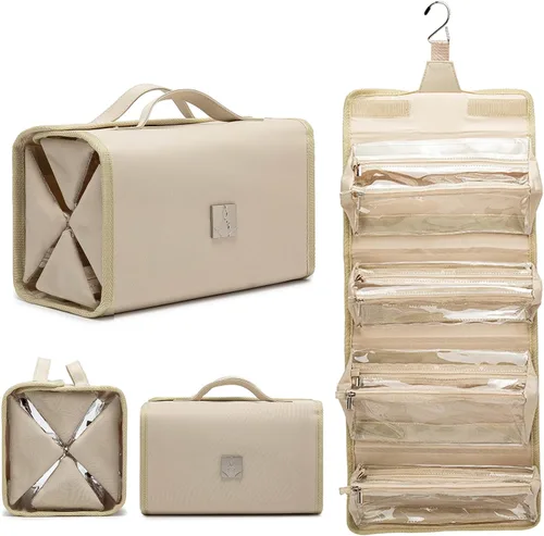 Miniatura 13 de ROYALFAIR Bolsa de maquillaje enrollable, bolsa de aseo de viaje para mujer con 4 bolsas transparentes aprobadas por la TSA, organizador de viaje