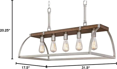 Miniatura 7 de Westinghouse 6351700 Oak Lane - Lámpara de araña de interior de cinco luces, madera de granero y acero galvanizado