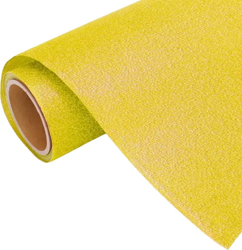 Rollo de película de vinilo de transferencia de calor Threadart Glitter Rainbow Yellow de 3 yardas x 20 pulgadas | Colores con purpurina | Amarillo