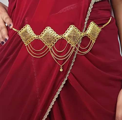 Miniatura 3 de Efulgenz Gold Tone Indian Jewelry for Women Dubai Style Kamarbandh Indian Gold Tone Big Flower Pendant Multilayer Chain with Leaf Kamarbandh Belly