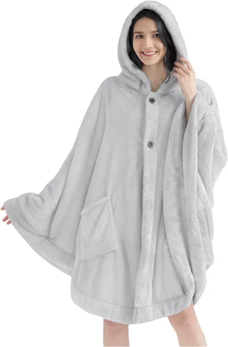 Miniatura 16 de PAVILIA Angel Wrap Hooded Blanket Poncho, Wearable Blanket Throw Wrap Poncho for Women Adult, Cozy Fluffy Sherpa Shawl Cape