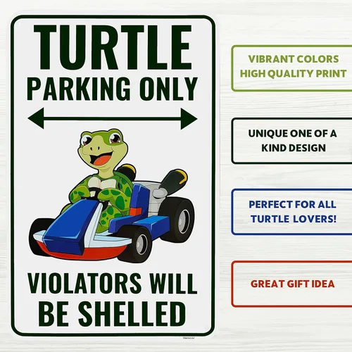 Miniatura 3 de Venicor Letrero decorativo de estacionamiento de tortuga, 9 x 14 pulgadas, aluminio, regalos de tortugas para mujeres amantes de las tortugas