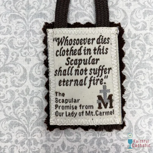 Miniatura 3 de Brown Scapular Mt. Carmel 100% lana fabricada en Estados Unidos, calidad hecha a mano (individual)