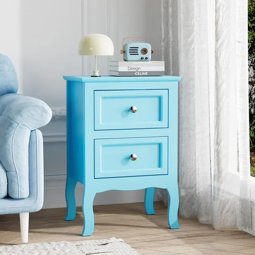 Miniatura 15 de Bonnlo Juego de 2 mesitas de noche blancas con 2 cajones, mesa auxiliar de cama/mesita de noche, mesita de noche pequeña para dormitorio, espacios