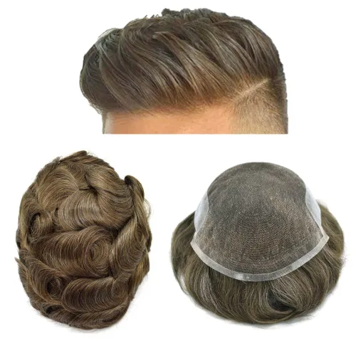 Miniatura 10 de Tupé para hombre, cabello humano real, suave encaje suizo frontal, tupé para hombres, sistema de cabello, extensiones capilar para hombre