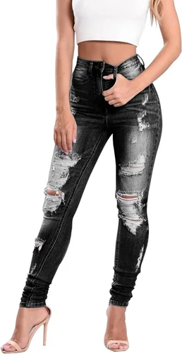 Miniatura 35 de KUNMI - Pantalones de mezclilla clásicos de cintura alta para mujer, elásticos, con efecto de levantamiento de glúteos, ajustados