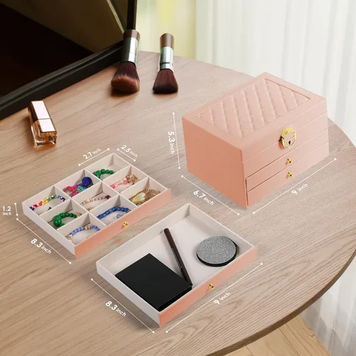 Miniatura 8 de coobest Joyero de 3 capas, organizador de joyas con cajón organizador de joyas, cajas de joyería grandes y organizador con organizador de aretes