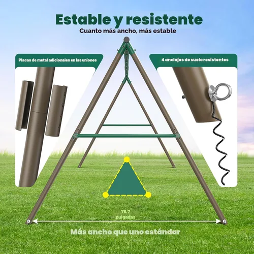 Miniatura 4 de Hapfan Juego de columpios de 2.22m de alto, juego de columpios de metal resistente con 3 columpios para patio trasero, juego de juegos para niños